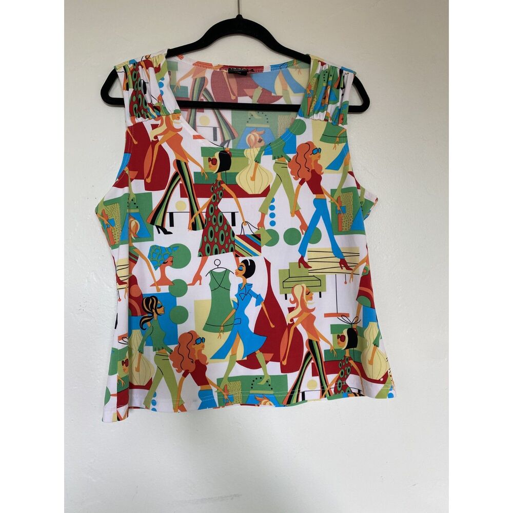 Tribal Novelty Retro Fashion Print Sleeveless Top Mod Eclectic Tank Blouse XL